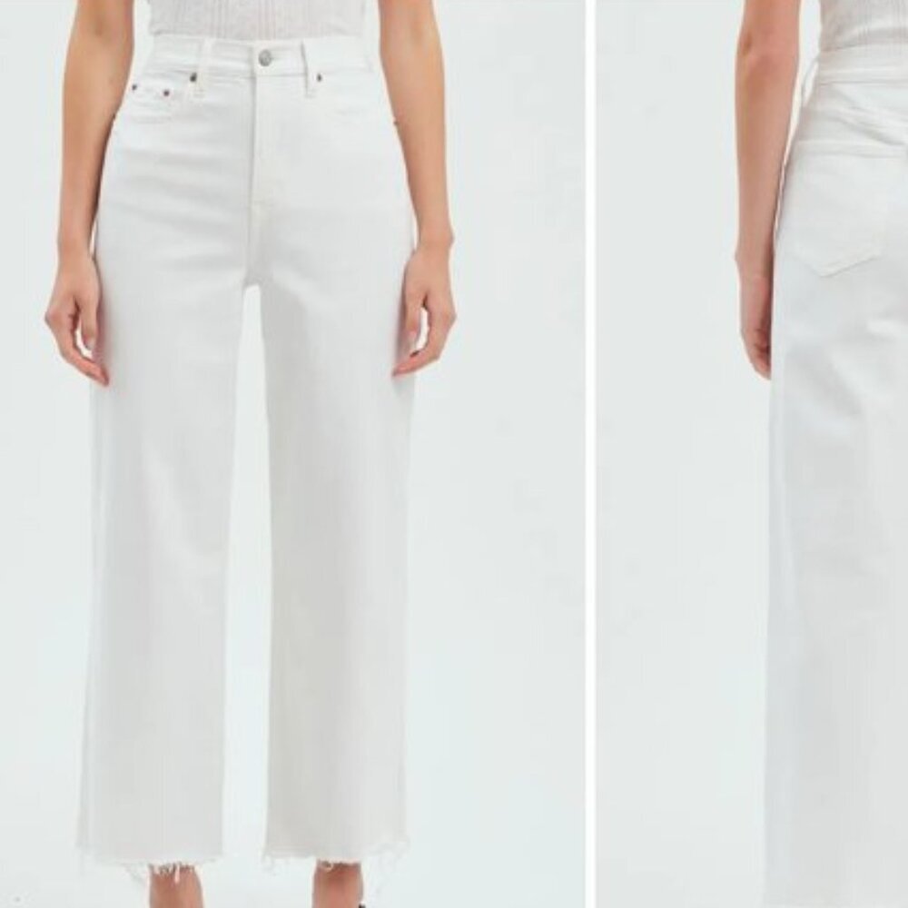 DAZE Denim Sundaze Raw Hem High-Rise Straight Crop Jeans Swan White 27 NWOT